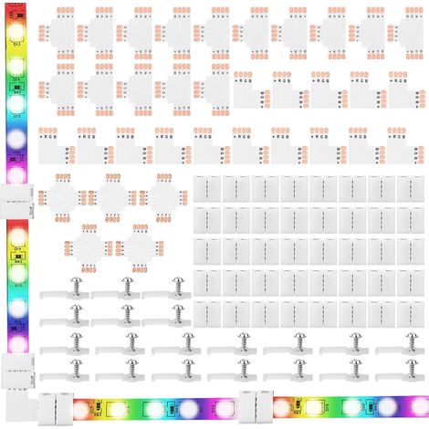 Set di 95 connettori per strisce LED a 4 pin, clip di montaggio a vite, connettori LED a 4 pin, scheda PCB tagliabile a forma di T, L e X per strisce LED RGB SMD 5050 senza saldatura (1/5)