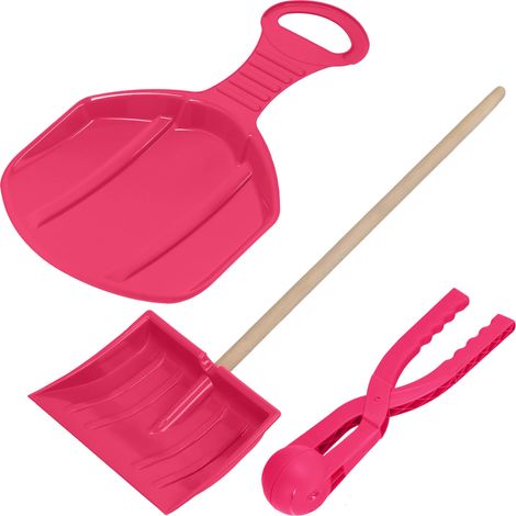 KOTARBAU® Luge Enfant - 34x53 cm - Pelle a Neige - Pince a Boule de Neige - Sled - Pelle Enfant - avec Manche en Bois 82 cm - Rose (1/5)