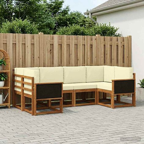 Teenpull – Outdoor-Sofagarnitur 6 Stk. Natur und Creme Massivholz Akazie (1/5)