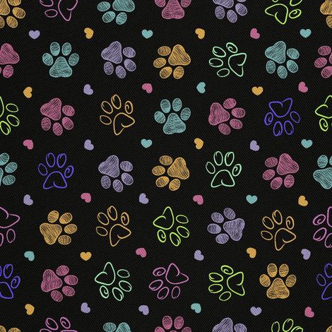 Tela decorativa para exteriores tipo oxford - motivo de huellas de patas de colores sobre fondo negro (1/5)
