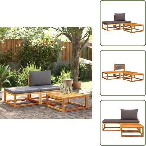 The Living Store Salon de jardin avec coussins 3 pcs bois massif d'acacia - Canapé De Jardin - Salon De Jardin - Meuble De Jardin - Acacia - Mobilier Extérieur (1/5)