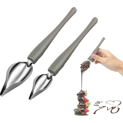 Dekorationslöffel 2er Set Edelstahl Bleistift-Form Filterlöffel DIY Kuchen Schokolade Dekorieren Werkzeuge (1/5)