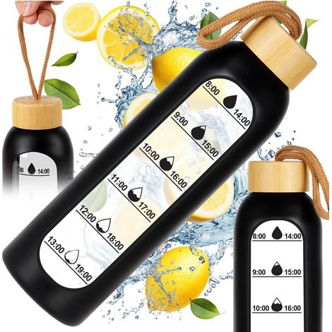 Motivationsflasche für Wassergetränke, große Sportflasche aus Glas und Silikon, 0,6 l (1/5)