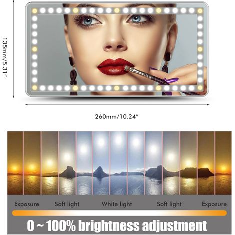 Miroir de pare-soleil voiture avec éclairage LED, 3 modes lumineux dimmables, rechargeable, rétroviseur cosmétique pour auto, camion et SUV, miroir de maquillage pratique. (1/5)