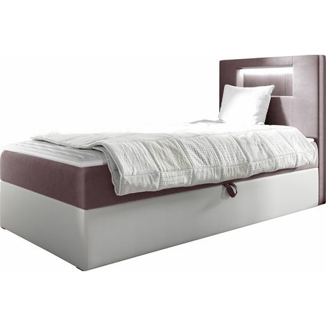 Cama continental Lucus V, Soft 017 + Fresh 9, Individuales, Continental, 80x200, Cuero ecológico, Tapiz, Somieres, 82x212x104cm, LED (1/5)