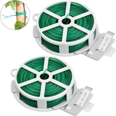 2 rouleaux fil jardinage vert, 100 m attache réutilisable, cravate végétale pour tomates et plantes grimpantes (1/5)