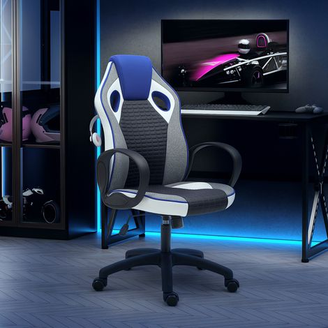 Gaming-Stuhl mit Bezug aus PU-Leder und Mesh, drehbarer Gaming-Stuhl mit Neigefunktion, höhenverstellbar, mehrfarbig (1/5)