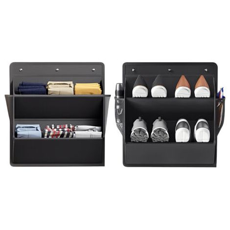 Sac de rangement pour chaussures à fixer au mur - Sac de rangement double couche - Multifonctionnel pour chaussures, chapeaux et jouets - Tissu Oxford - Noir - 46,5 x 43 cm - Lot de 2 (1/5)