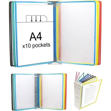Système de Porte Document Mural, Support Mural Présentoir avec 10 Pochettes A4, pour Affichage de Documents Professionnels Idéal pour Bureaux Restaurants Halls Daccueil et Espaces Publics (1/5)