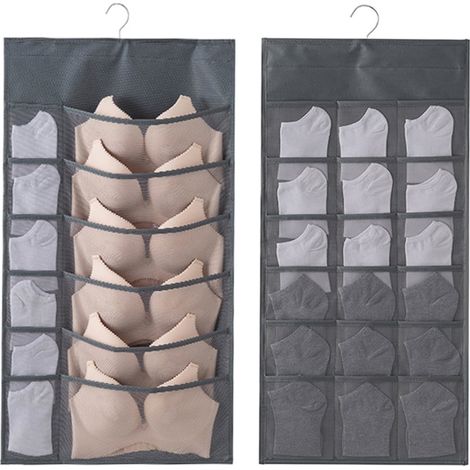 Boîte de rangement pour vêtements (1 pièce) à 7 compartiments pour chemises, chaussettes, soutiens-gorge et sous-vêtements, avec séparateurs, grise (1/5)