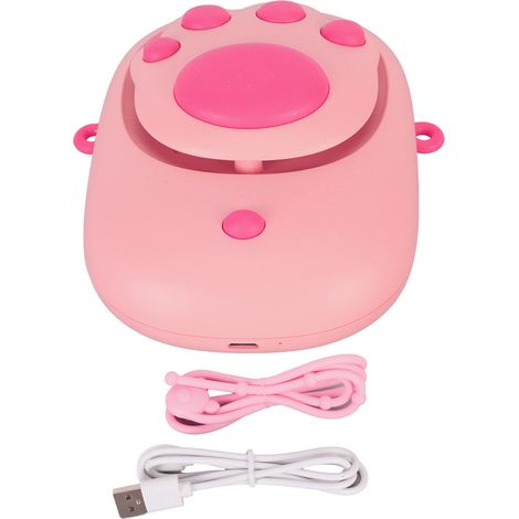 Ventilateur de cou pendentif griffe de chat, mode 3 vitesses, recharge USB 1500mAh, sans mains, avec cordon, pour voyage et camping, rose (1/5)