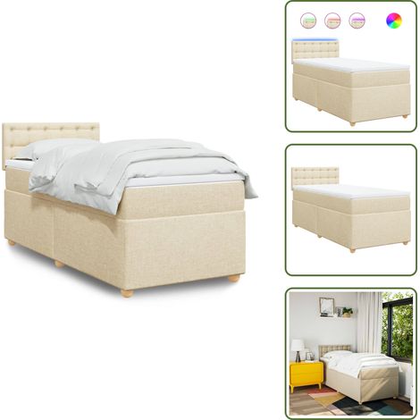 The Living Store Giroletto a Molle con Materasso Crema 90x190 cm in Tessuto - Materasso a molle insacchettate