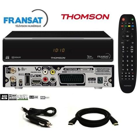 Décodeur TNT Satellite - Thomson - THS805 HD - Carte Fransat - Câble 12V - Câble HDMI Offert