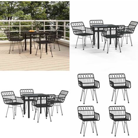 5-tlg. Garten-Essgruppe Schwarz Poly Rattan - Gartenmöbel - Gartenstuhl (1/5)