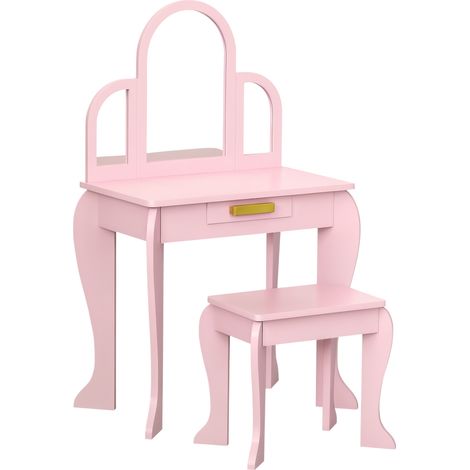 Homcom – Coiffeuse enfant 3 miroirs – Tiroir de rangement – MDF rose – Dimensions 52L x 32l x 85H cm – Pour filles 3-6 ans (1/5)