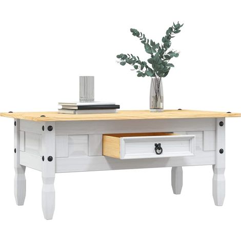 Couchtisch Mexiko-Stil Kiefernholz Weiß 100x55x44 cm