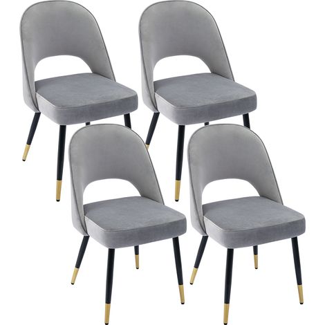 Wahson Velvet Dining Chairs Set of 4 - Modern Upholstered Kitchen Chairs with Comfortable Backrest for Living Room Restaurant Cafe, Grey (1/5)