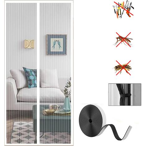 Puerta Mosquitera Magnética, Cortina Antiinsectos con Imanes y Cinta Mágica Manos Libres, Blanca, 90 x 210 cm (1/5)