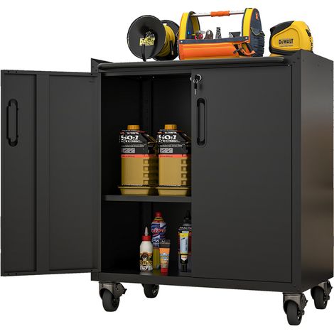 Armoire de rangement métallique à roulettes verrouillable pour garage, atelier et bureau, 75 × 42 × 88 cm, étagères réglables, noire  CHICFURN (1/5)