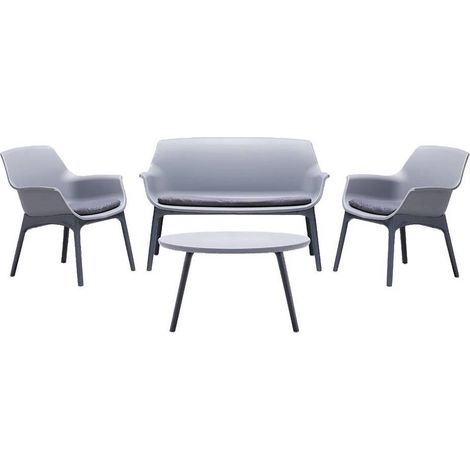 Set de jardín para el exterior compuesto por 2 sillas, 1 sillón y 1 mesita Luxor Lounge - Gris