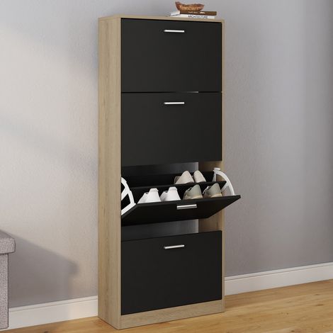 Mueble zapatero KLARK imitación haya 4 puertas negro (1/5)