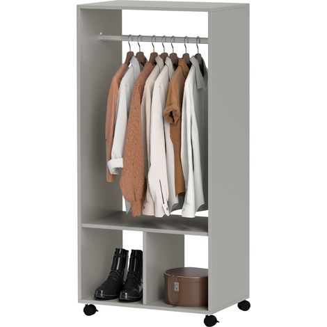 Armoire penderie avec étagère et 2 niches, 4 roulettes pivotantes 60 x 40 x 128 cm, gris (1/3)