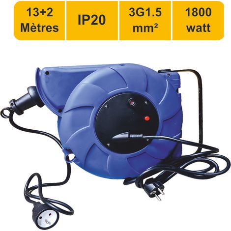 Enrouleur mural auto 15m 3G1.5 avec voyant + disjoncteur thermique - garantie 2 ans