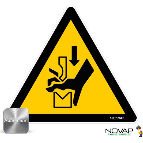 Panneau Danger écrasement de la main dans une presse plieuse - Alu triangle 100mm - 4012346