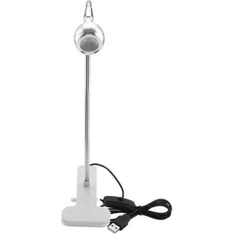Lámpara de mesa LED USB, mini lámpara de escritorio con pinza para leer y estudiar en casa, color plata cálido. (1/5)