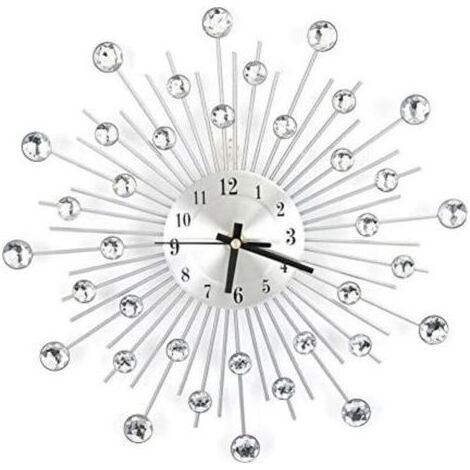 Moderne 3D-Kristallwanduhr, 30 cm, silberfarbenes Metall mit funkelndem Spiegel und Strasssteinen – Runde Wanddekoration – Digitale Zeiger aus Metall – Ideal als Einzugsgeschenk oder fürs Wohnzimmer (1/4)