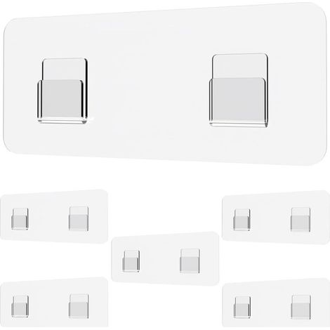 Juego de 6 adhesivos de repuesto de viscosa transparente, aptos para estantes de baño, con 2 ganchos dobles en forma de U.