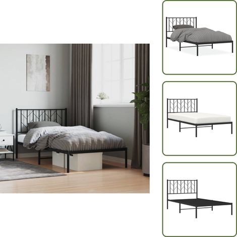 The Living Store Bettgestell mit Kopfteil Metall Schwarz 100x190 cm - Metallbettfundament - Doppelbett - Boxspringrahmen - Schwarzes Bettgestell - Schlafzimmermöbel (1/5)