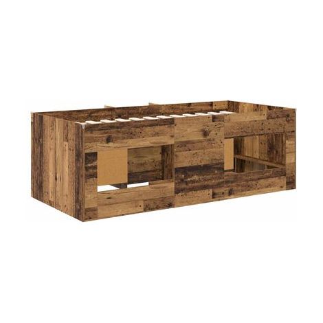 Cadre de lit mezzanine (avec armoire et étagères), ensemble 3 pièces, bois antique, pour chambre, confort quotidien, assemblage rapide (1/5)