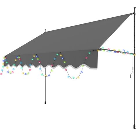 SWANEW Tenda a bracci con LED Tenda manuale Tenda retrattile senza foratura 300x120cm Grigio (1/5)