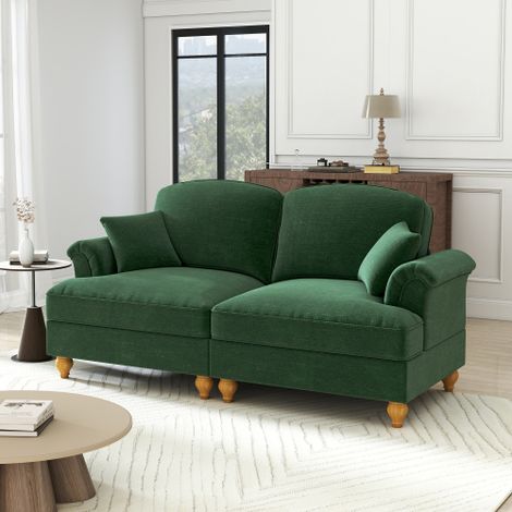 Elegantes, großes 2-Sitzer Sofa im mittelalterlich-modernen Stil, mit flared Armlehnen, abnehmbarem Volant und Holzbeinen – Bequemer Chennille-Stoff, ideal für das Wohnzimmer,Grün
WL