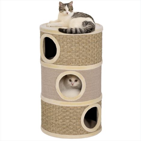Arbre à chat sisal naturel 3 plateaux avec cachette 45 x 45 x 79 (1/5)