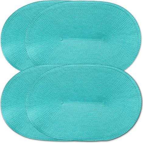 Lot de 4 sets de table ovales tressés en plastique polypropylène (bleu)'4 Bleu'Bleu'- (1/4)