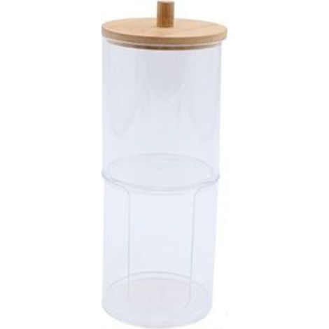 Cleafe - Organizer 2 Piani Porta Cotton Fioc Dischetti Struccanti Trasparente Coperchio Legno 10823 -