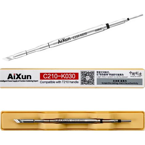 Punta per saldatore di precisione Aixun C210-K030, tipo K, 0,3 mm, lunga 80,12 mm.