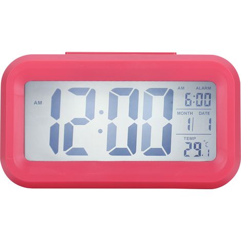 LCD Electronic Clock Large Screen Mute Smart Time Temperature Display Alarm Clock GHY‑501Pink (1/5)