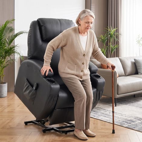 Fauteuil releveur électrique, fauteuil relax électrique, repose-pied, dossier inclinable, port USB, 83x95x107cm, noir (1/5)