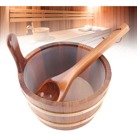 Secchio per sauna con mestolo e rivestimento interno in plastica a prova di perdite - Barile in legno di cedro da 4 litri - Resistente alle alte temperature - Per spa, piscina e bagno (1/4)