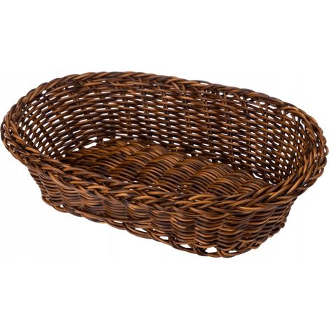 Cesto in plastica intrecciata ovale marrone effetto vimini per pane e frutta (1/3)