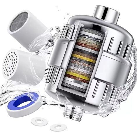 20-stufiger Duschfilter mit Vitamin C, Duschkopffilter für hartes Wasser mit austauschbarer Kartusche zur Entfernung von Chlor und Schwermetallen (1/3)