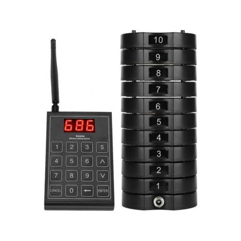 Système d'appel sans fil pour restaurant 668-S - Clavier pour invités, 10 récepteurs, Restauration rapide, 73 restauration, Court (1/4)