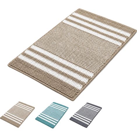 Tappetino da bagno antiscivolo in microfibra assorbente, a righe grigio chiaro, 40x60 cm. (1/2)