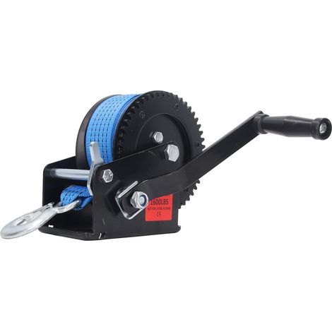 Treuil manuel 1600lbs, sangle nylon robuste, acier allié haute résistance, manivelle pour levage industriel, usage professionnel, charge lourde. (1/5)