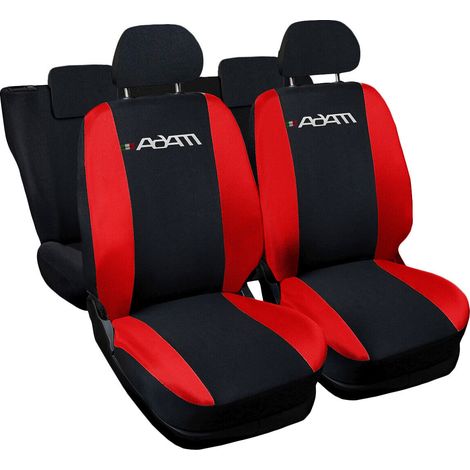 Lupex shop - Coprisedili Auto Compatibili per Adam, Made In Italy, anteriori e posteriori con copri poggiatesta incluso, tessuto poliestere, Nero - Rosso