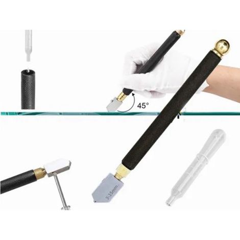 Glasschneider mit Kopf aus legiertem Stahl, sauberer und präziser Schnitt, Glasschneidwerkzeug mit rutschfestem Griff, Set für die Bauindustrie (1/5)