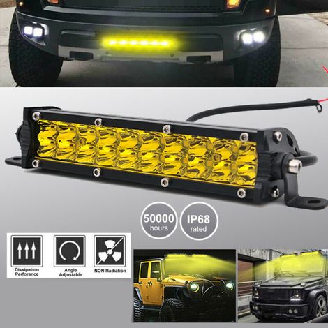Barra luminosa a LED da 7 pollici, 60 W, con lente gialla, ideale per fuoristrada, fendinebbia, grado di protezione IP68 (impermeabile), per auto e camion 4x4.
